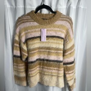 Wild Fable Striped Beige and Pink Women's Size XS Sweater Fuzzy Crew Neck NWT
